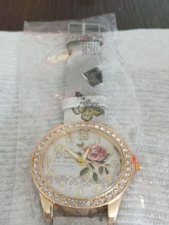 Women\'s Floral Dial Crystal Bezel Watch - White Strap main image 5